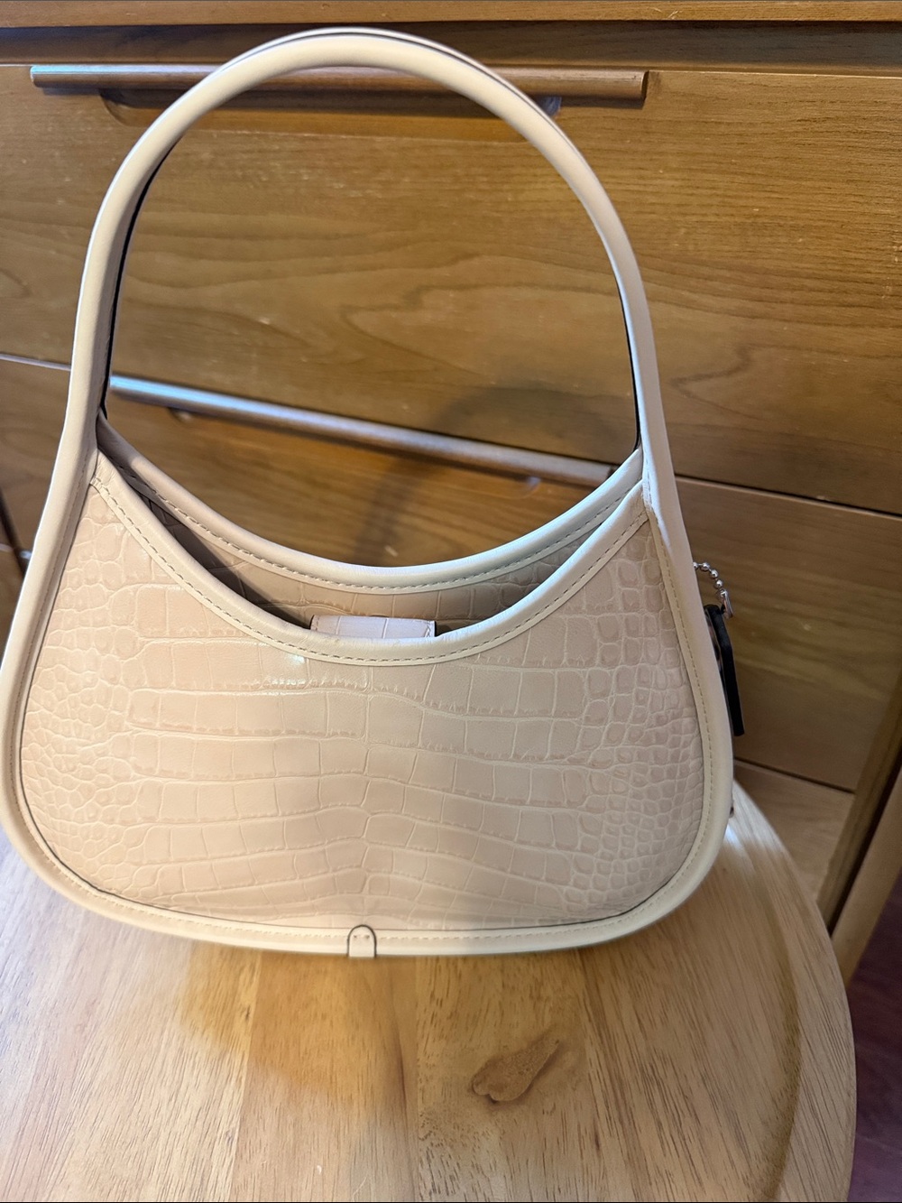 Coachtopia Crocodile Embossed Leather Ergo Shoulder Bag Ivory White